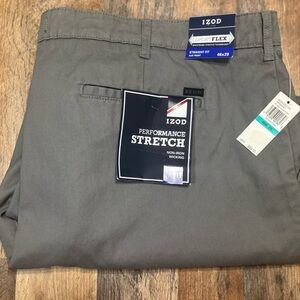 NWT IZOD Men's Big and Tall Performance Stretch Flat Front Pant Gray 46x29